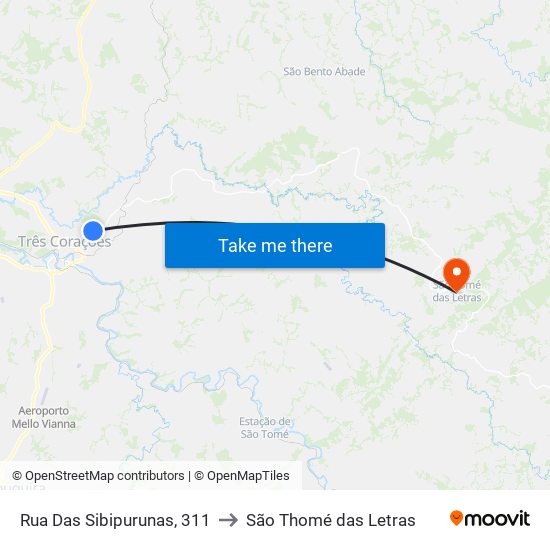 Rua Das Sibipurunas, 311 to São Thomé das Letras map