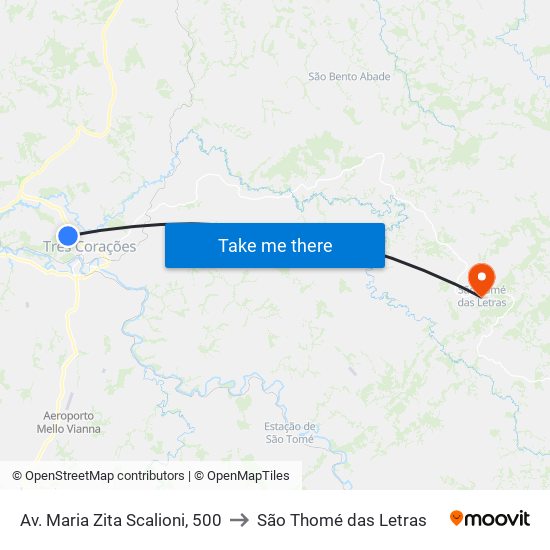 Av. Maria Zita Scalioni, 500 to São Thomé das Letras map