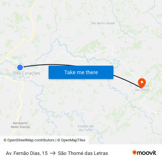 Av. Fernão Dias, 15 to São Thomé das Letras map
