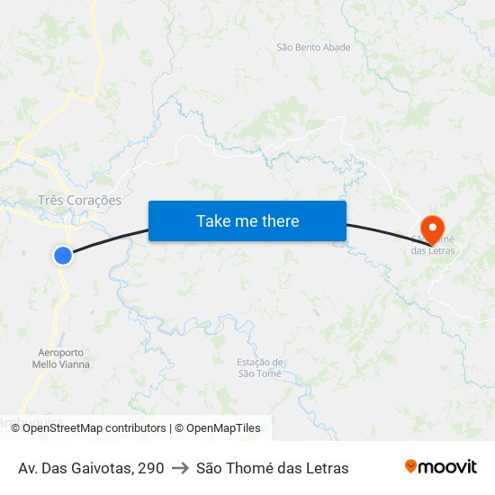 Av. Das Gaivotas, 290 to São Thomé das Letras map