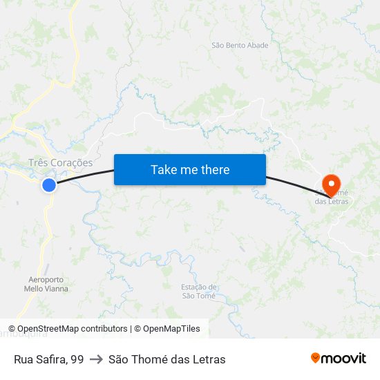 Rua Safira, 99 to São Thomé das Letras map