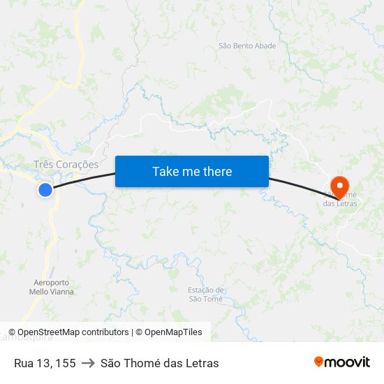 Rua 13, 155 to São Thomé das Letras map