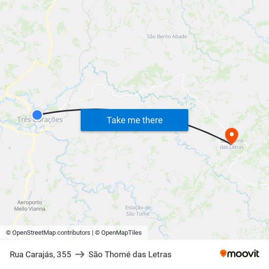 Rua Carajás, 355 to São Thomé das Letras map