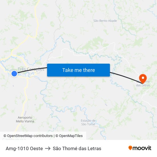 Amg-1010 Oeste to São Thomé das Letras map