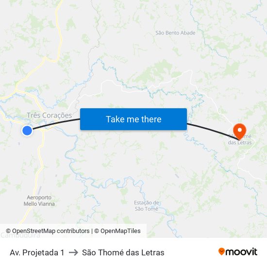 Av. Projetada 1 to São Thomé das Letras map