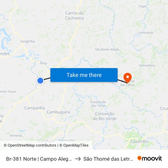 Br-381 Norte | Campo Alegre to São Thomé das Letras map