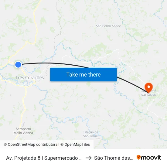 Av. Projetada 8 | Supermercado Mart Minas to São Thomé das Letras map