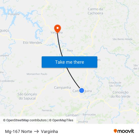 Mg-167 Norte to Varginha map