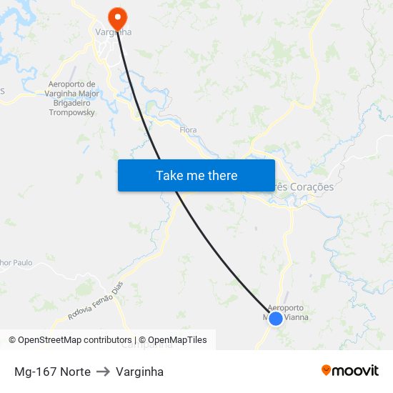 Mg-167 Norte to Varginha map