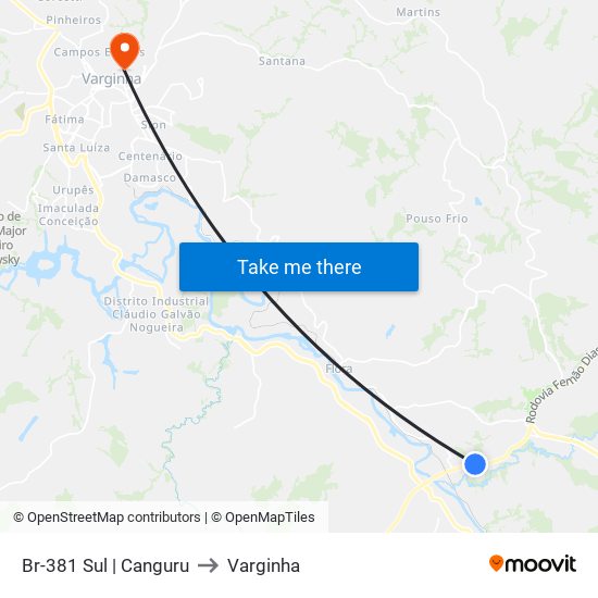 Br-381 Sul | Canguru to Varginha map