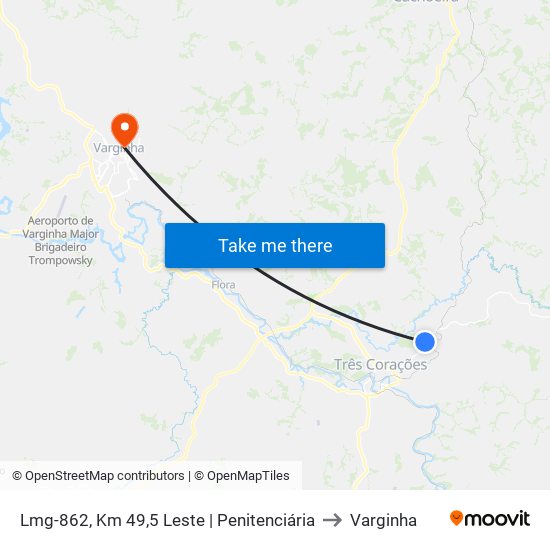 Lmg-862, Km 49,5 Leste | Penitenciária to Varginha map