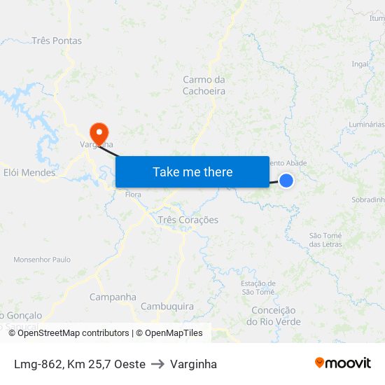 Lmg-862, Km 25,7 Oeste to Varginha map