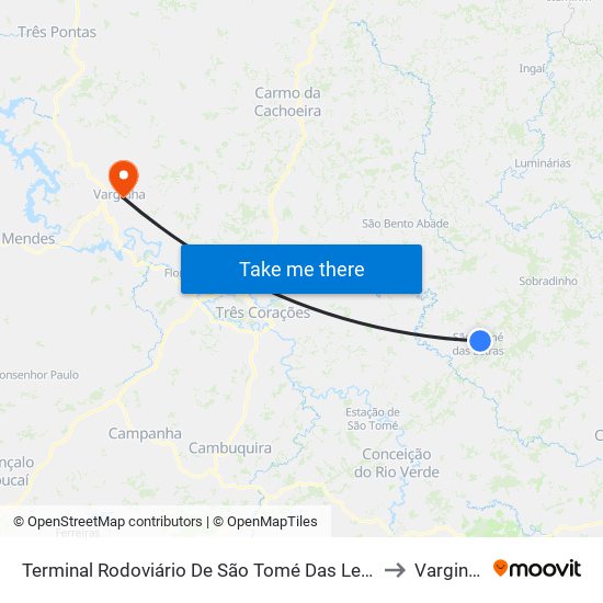 Terminal Rodoviário De São Tomé Das Letras to Varginha map