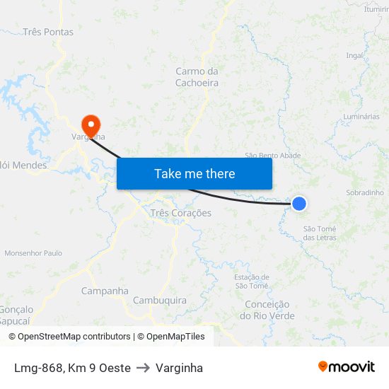 Lmg-868, Km 9 Oeste to Varginha map
