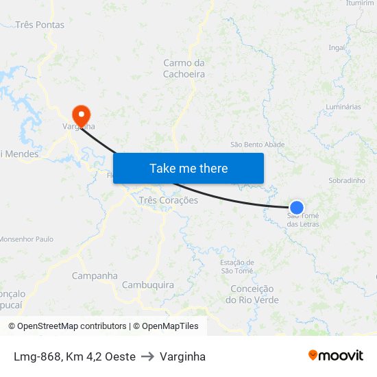 Lmg-868, Km 4,2 Oeste to Varginha map