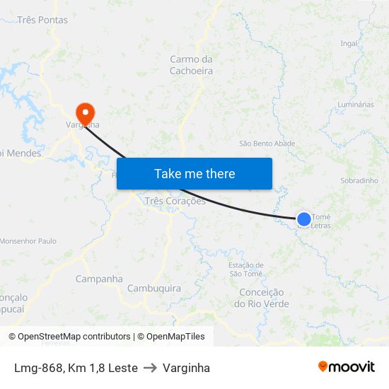 Lmg-868, Km 1,8 Leste to Varginha map