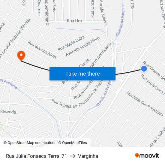 Rua Júlia Fonseca Terra, 71 to Varginha map