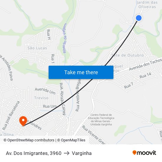 Av. Dos Imigrantes, 3960 to Varginha map