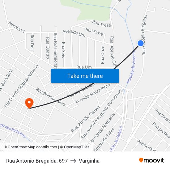 Rua Antônio Bregalda, 697 to Varginha map
