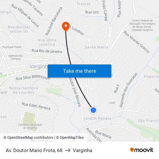 Av. Doutor Mario Frota, 68 to Varginha map