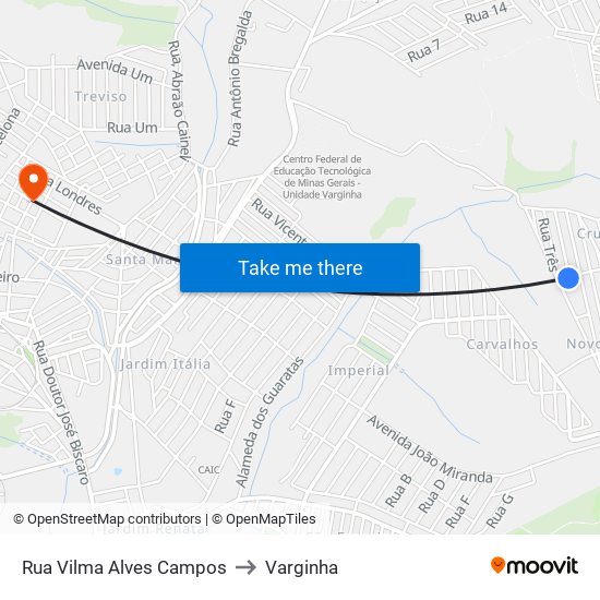 Rua Vilma Alves Campos to Varginha map