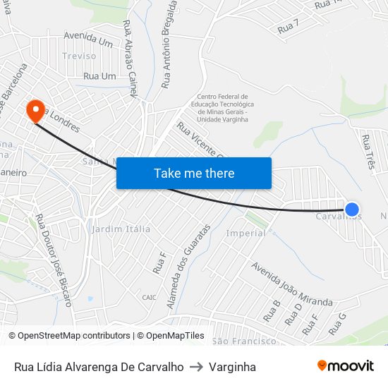 Rua Lídia Alvarenga De Carvalho to Varginha map