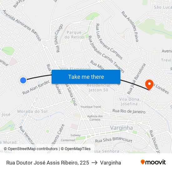 Rua Doutor José Assis Ribeiro, 225 to Varginha map