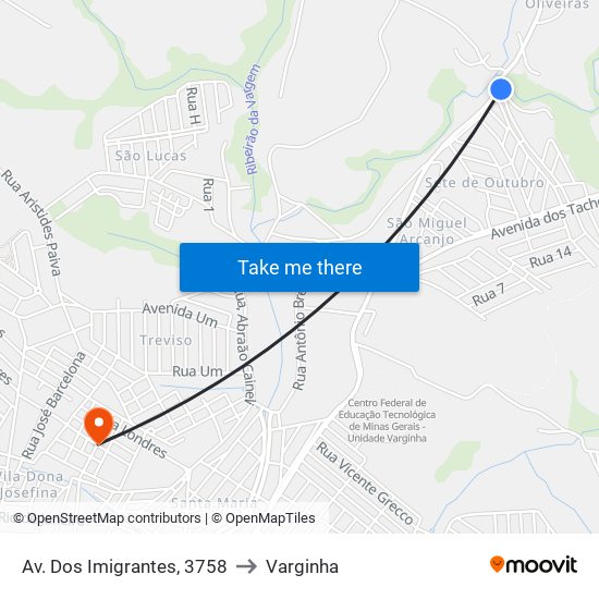 Av. Dos Imigrantes, 3758 to Varginha map