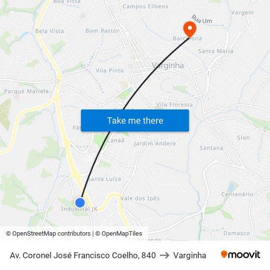 Av. Coronel José Francisco Coelho, 840 to Varginha map