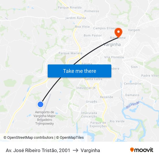 Av. José Ribeiro Tristão, 2001 to Varginha map