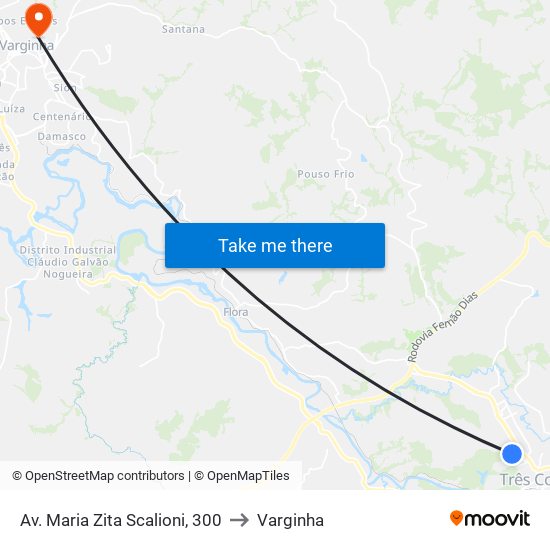 Av. Maria Zita Scalioni, 300 to Varginha map
