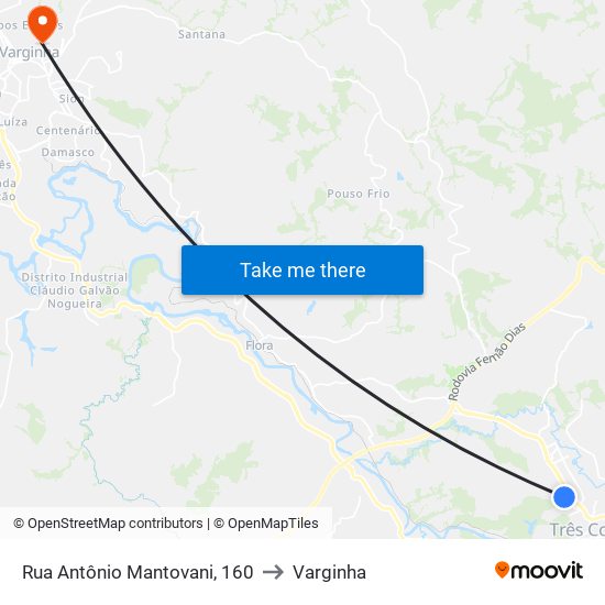Rua Antônio Mantovani, 160 to Varginha map