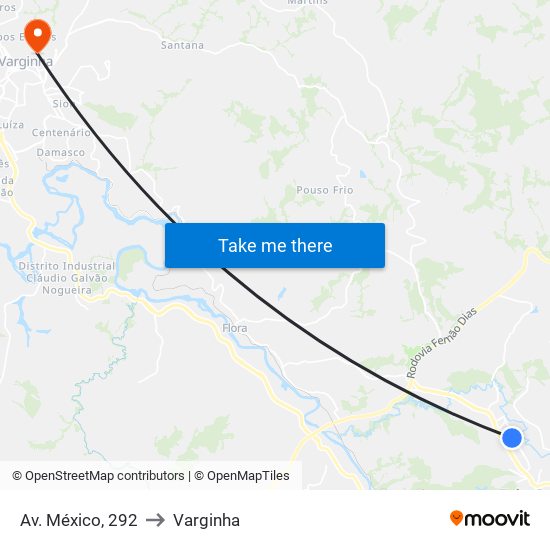 Av. México, 292 to Varginha map