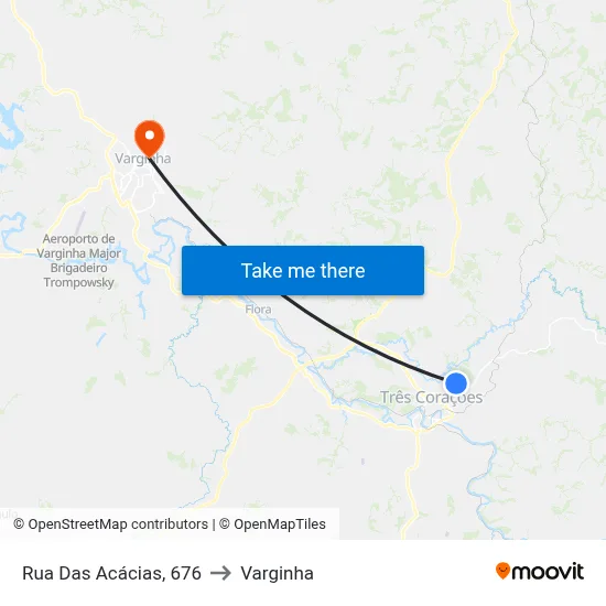 Rua Das Acácias, 676 to Varginha map
