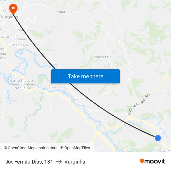 Av. Fernão Dias, 181 to Varginha map