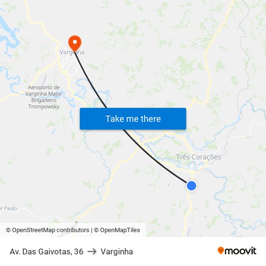 Av. Das Gaivotas, 36 to Varginha map