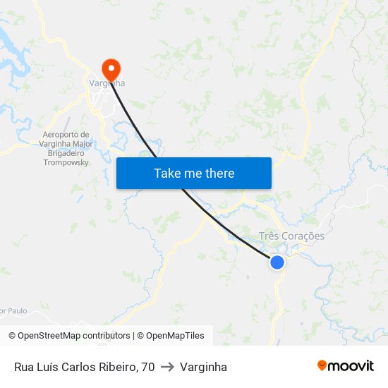 Rua Luís Carlos Ribeiro, 70 to Varginha map