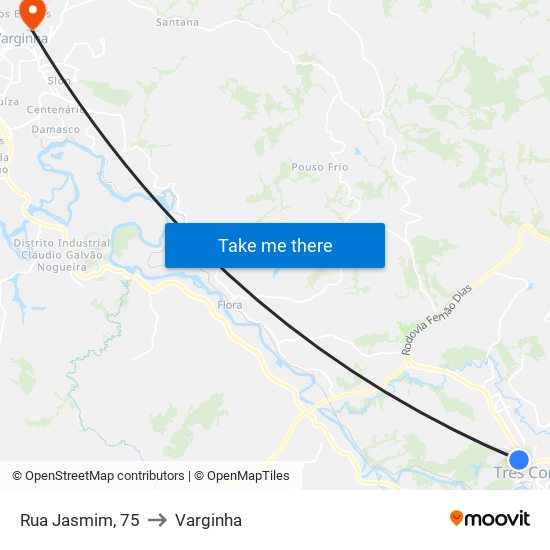 Rua Jasmim, 75 to Varginha map