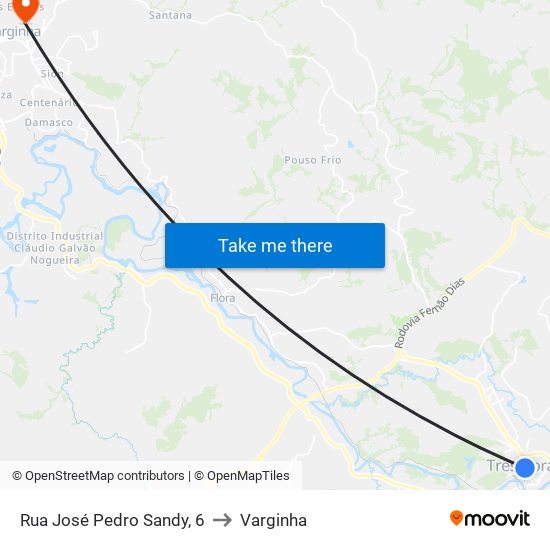 Rua José Pedro Sandy, 6 to Varginha map