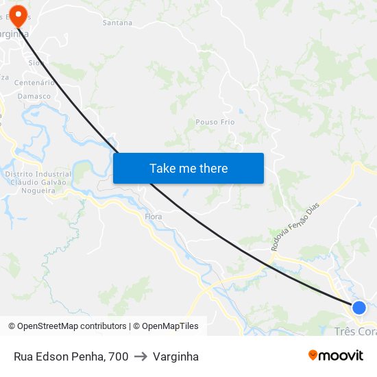 Rua Edson Penha, 700 to Varginha map