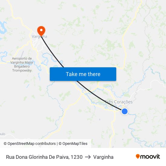 Rua Dona Glorinha De Paiva, 1230 to Varginha map