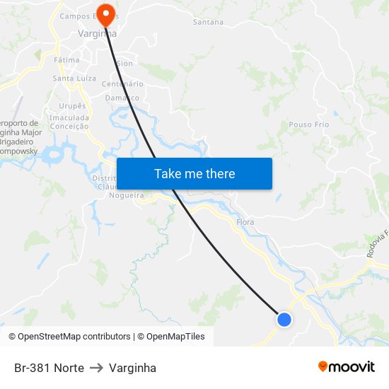 Br-381 Norte to Varginha map