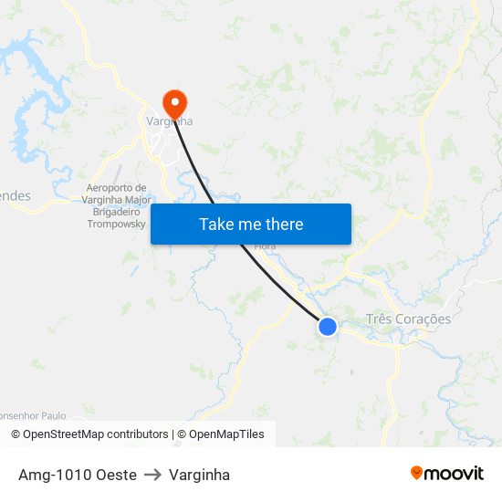 Amg-1010 Oeste to Varginha map