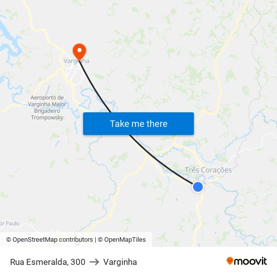 Rua Esmeralda, 300 to Varginha map