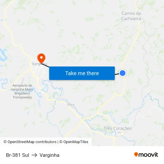 Br-381 Sul to Varginha map