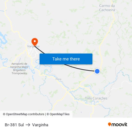 Br-381 Sul to Varginha map