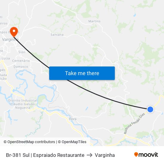 Br-381 Sul | Espraiado Restaurante to Varginha map