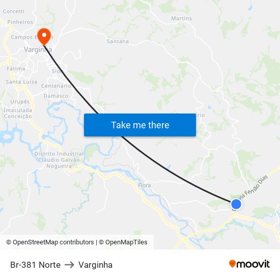 Br-381 Norte to Varginha map