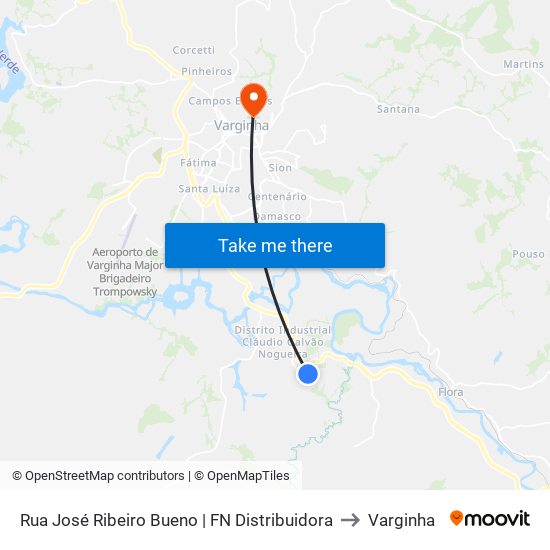 Rua José Ribeiro Bueno | FN Distribuidora to Varginha map