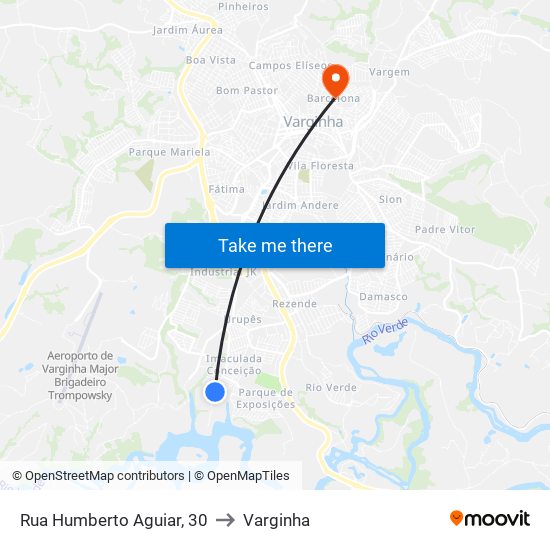Rua Humberto Aguiar, 30 to Varginha map